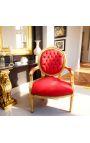 Poltrona barroca Louis XVI estilo vermelho veludo e madeira de ouro - 14
