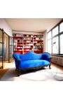 Barokní Napoléon III Modrý samet a černé lakované dřevo - 15