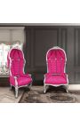 Silla de estilo barroco de gran portero de terciopelo y madera de plata - 4