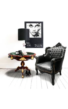 Styl Empire Owalny stół w mahoniowym, brązowym i zielonym marmurze