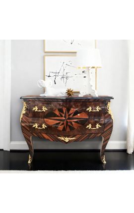 Louis XV Cofre de marqueteria amb motiu de roses de vent amb bronzes d'or