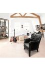 Fauteuil "princier" de style Baroque simili cuir noir et bois laqué noir - 15