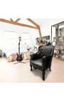 Fauteuil "princier" de style Baroque simili cuir noir et bois laqué noir - 16