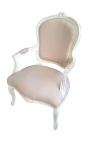 Armchair av Louis XV stil beige / ecru tyg och beige lack med gammal patina aspekt.