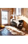 Commode baroque de style Louis XV vrai peau de vache noire avec 2 tiroirs - 9