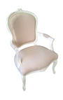 Armchair av Louis XV stil beige / ecru tyg och beige lack med gammal patina aspekt.