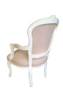 Armchair av Louis XV stil beige / ecru tyg och beige lack med gammal patina aspekt.