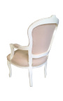 Krēsls ar Louis XV stila beige / ecru audumu un beige laku ar veco patīna aspektu.