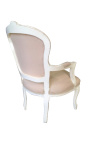 Armchair av Louis XV stil beige / ecru tyg och beige lack med gammal patina aspekt.