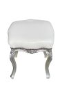 Baroc taburet Louis XV Alb din lemn și lemn de argint