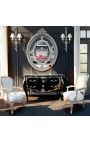 Grande cômoda preta barroca de estilo Louis XV com bronzees de prata
