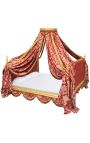Baroc canopy pat cu lemn de aur și roșu "Gobelini" fabrică satină