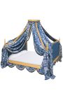 Cama barroca real com pano "Gobels" madeira azul e dourada
