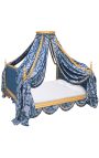 Barokkanop bed met goud en blauw "Gobelins" satine weefsel