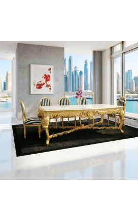 Tavolo da pranzo molto grande in legno barocco foglia oro e marmo beige