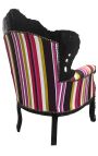 Poltrona grande estilo barroco com listras multicoloridas e madeira preta - 17