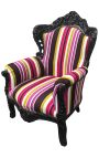 Nagy barokk stílusú karosszék többszínű csíkos és fekete fa - 14