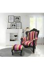 Big baroque style armchair multicolor striped and black wood - 13