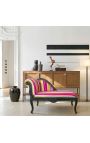 Louis XV Chaise longue multicolorido tecido listrado e madeira preta - 13