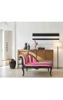 Louis XV Chaise longue multicolorido tecido listrado e madeira preta - 14