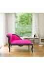 Barokový Louis XV Často longeue Fuchsia Velvet tkaniny a čierne drevo - 16