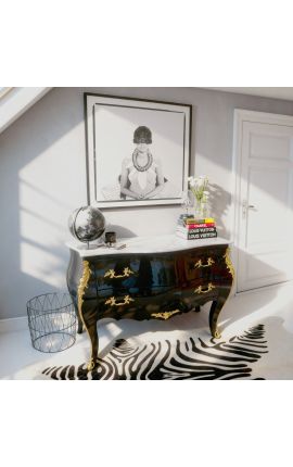 Preto Louis XV Ventilador barroco com topo de mármore branco