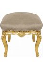 Repose-pied baroque de style Louis XV taupe et bois doré
