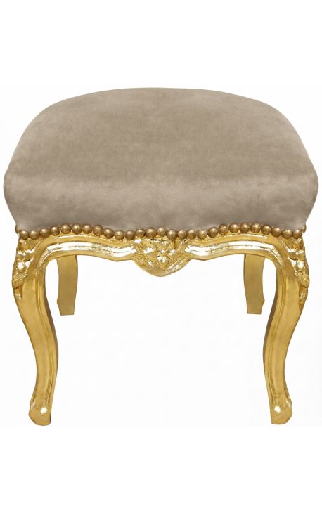Barokkijalka Louis XV Taupe sametti ja kulta lehtipuinen puu