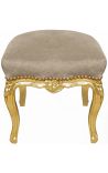 Baroque footstool Louis XV taupe velvet and gold leaf wood