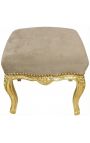 Repose-pied baroque de style Louis XV taupe et bois doré