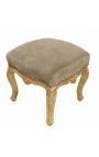 Repose-pied baroque de style Louis XV taupe et bois doré