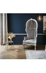 Gran portero silla estilo barroco terciopelo gris y plata de madera