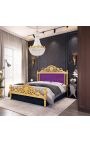 Barockbett lila Samtstoff und Goldholz