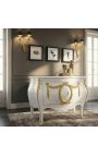 Commode Buffet baroque italienne de style Louis XIV blanche avec bronzes dorés