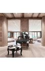 Krēsls Luis XV ar īstu melnu un baltu govju ādu un melnu kokvilnu - 11