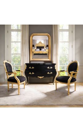 Cómoda barroca de estilo. Louis XV Bronces negros y dorados