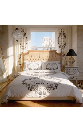 Bed Headboard Ranska Maa Chic Style Beech Puu ja liinavaatteet