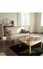 Diivan Louis XVI Style Easy Fross Beige Linen Fabric ja looduslik puit - 12