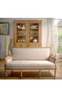 Sofa Louis XVI style easy chair beige linen fabric and natural wood - 13