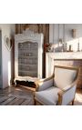 Larga bergère poltrona Louis XVI Tessuto di colore beige stile beige e legno grezzo