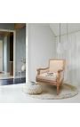 Grande bergère Sillón Louis XVI Tela de color de lino beige de estilo y madera cruda