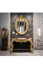 Konsole baroka Louis XV Rocaille apzeltīts koks un bēšs marmors - 6