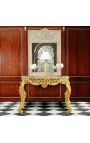 Consolă baroc Ludovic XV Rocaille din lemn aurit și marmură bej - 7