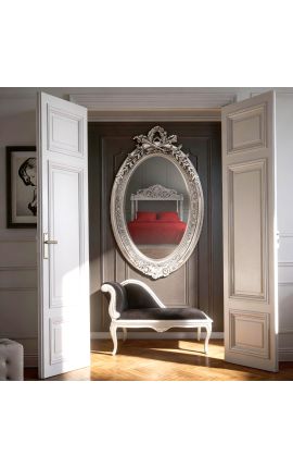 Meget stort sølv lodret ovalt barokspejl - 2