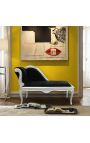 Louis XV Chaise Long Black baršunastih tkanina i srebrno drvo - 13
