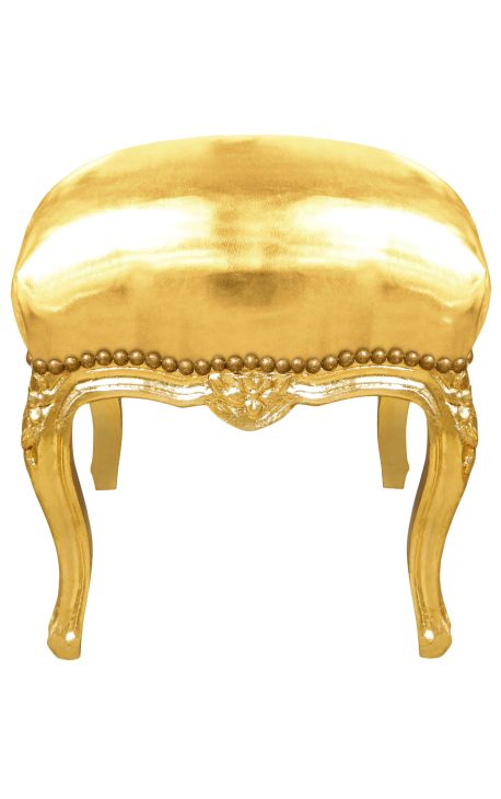 Barroco reposapiés Louis XV Leatherette de oro y madera de oro.