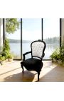 Baroque armchair of Louis XV style false leather skin white, black velvet and black wood