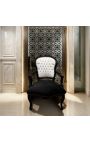Poltrone barocco di Louis XV stile pelle finta bianco, velluto nero e legno nero