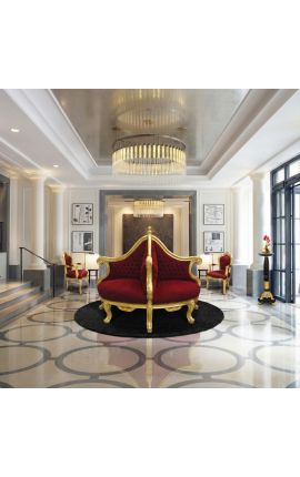 Poltrone Borne Tessuti di velluto bordeaux barocco e legno dorato