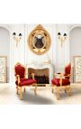 Barocker Rokoko-Sessel-Stil roter Burgunder Samt und Goldholz - 4
